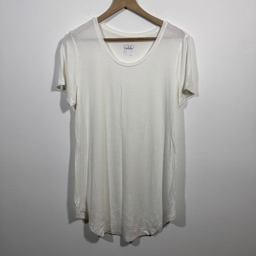 LOGO Layers Lori Goldstein Rayon Span Short-Sleeve Top Size M White
